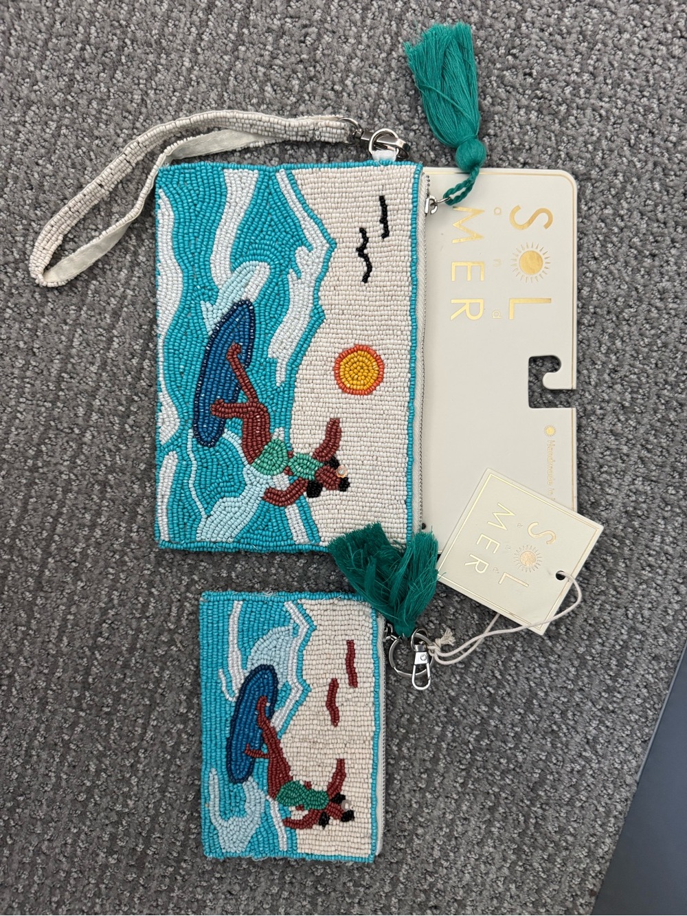 Sol + Mer Turquoise Surfer Beaded Beach Wristlet Clutch and coin purse